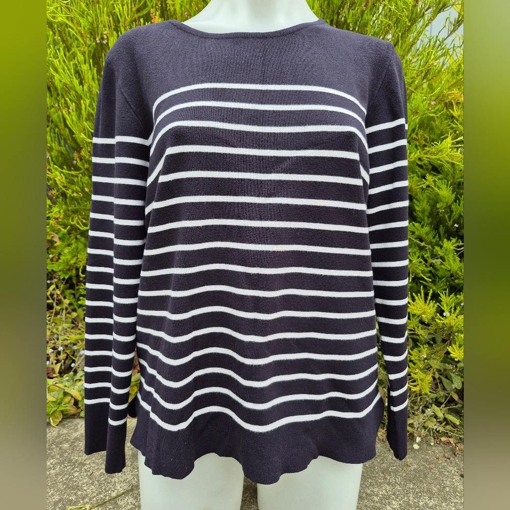 Womens Navy and White Striped Sweater